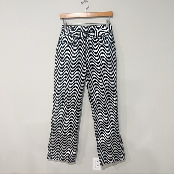 The Ragged Priest High Rise Straight Leg Wave Jeans Glitter Denim Silver / Black - Picture 2 of 9